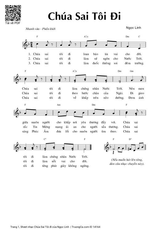 Sheet nhạc PDF bài Chúa Sai Tôi đi