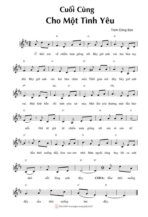 Sheet nhạc PDF bài Cuối cùng cho một tình yêu