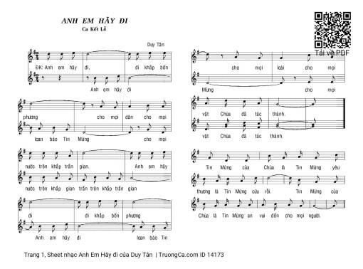 Sheet nhạc PDF bài Anh Em Hãy đi