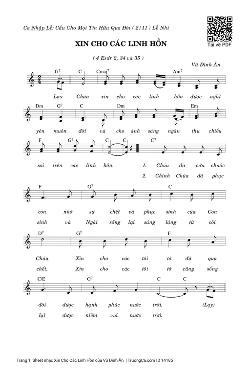 Sheet nhạc PDF bài Xin Cho Các Linh Hồn