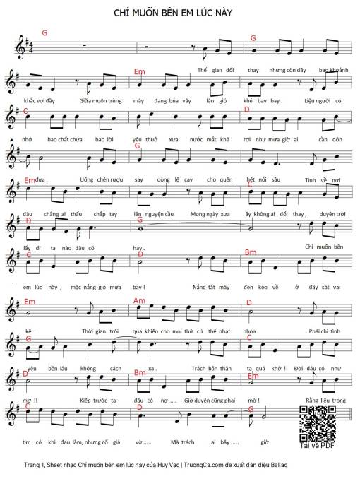 Sheet nhạc PDF bài Chỉ muốn bên em lúc này