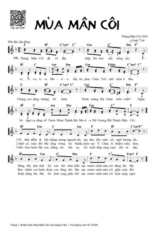 Sheet nhạc PDF bài Mùa Mân Côi - Giang Tâm