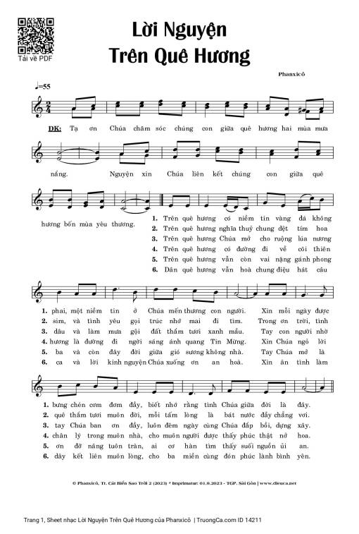 Sheet nhạc PDF bài Lời Nguyện Trên Quê Hương