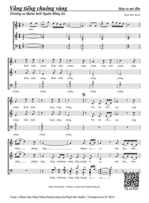 Sheet nhạc PDF bài Vẳng Tiếng Chuông Vang (trường ca Maria suối nguồn hồng ân)