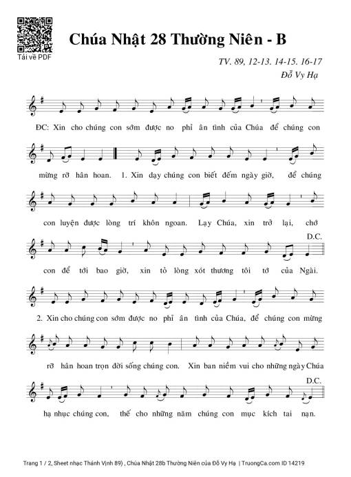 Sheet nhạc PDF bài Thánh Vịnh 89) , Chúa Nhật 28b Thường Niên