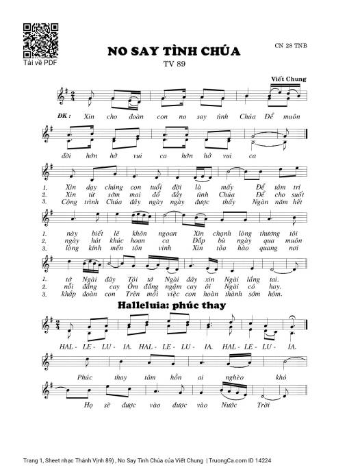 Sheet nhạc PDF bài Thánh Vịnh 89) , No Say Tình Chúa