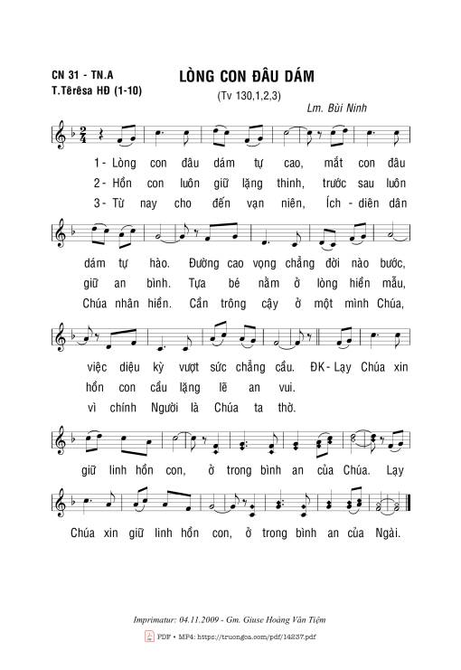 Sheet nhạc PDF bài Thánh Vịnh 130, Lòng Con đâu Dám