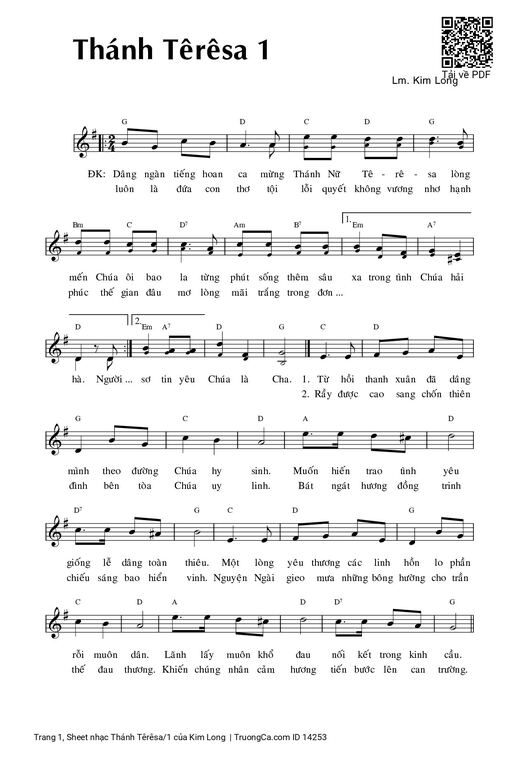 Sheet nhạc PDF bài Thánh Têrêsa/1