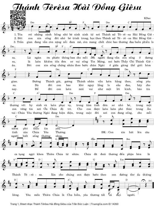 Sheet nhạc PDF bài Thánh Têrêsa Hài đồng Giêsu