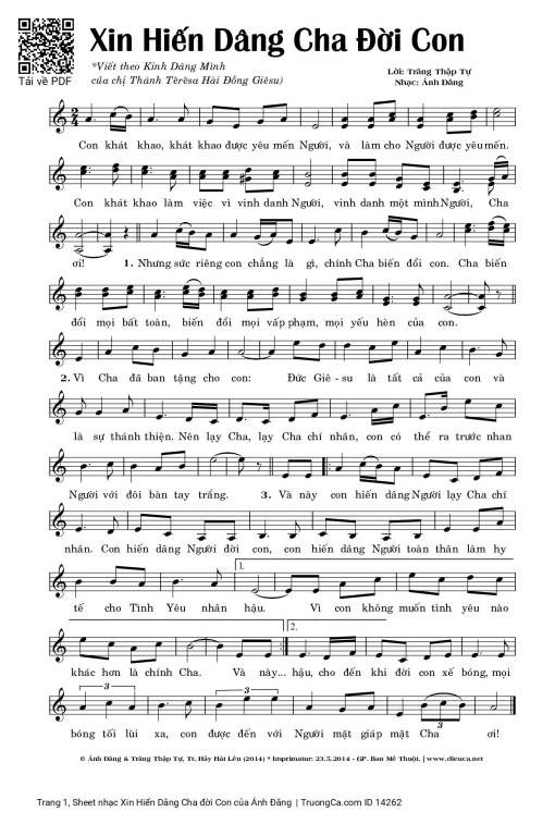 Sheet nhạc PDF bài Xin Hiến Dâng Cha đời Con