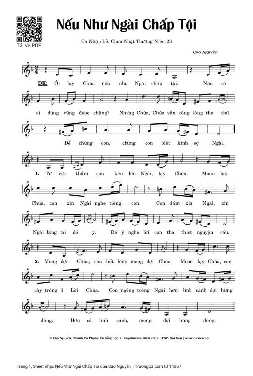 Sheet nhạc PDF bài Nếu Như Ngài Chấp Tội