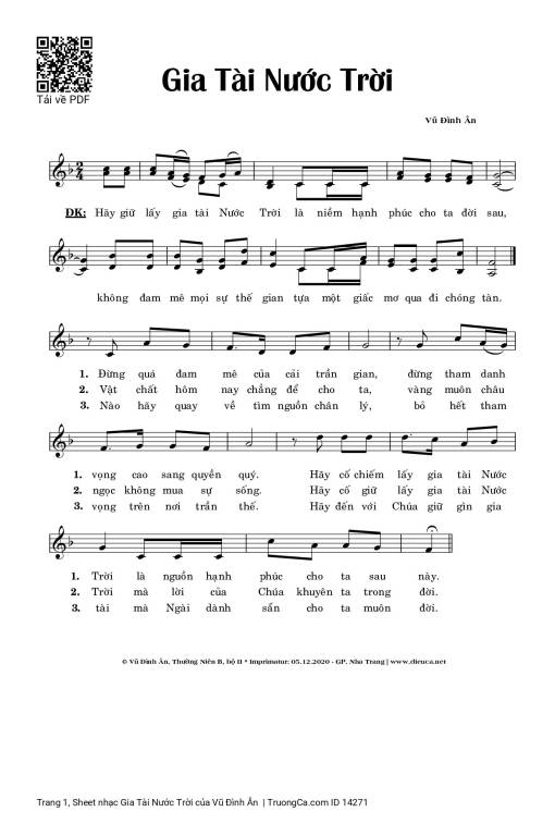 Sheet nhạc PDF bài Gia Tài Nước Trời