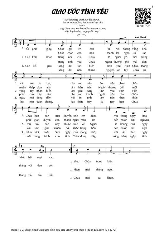 Sheet nhạc PDF bài Giao ước Tình Yêu