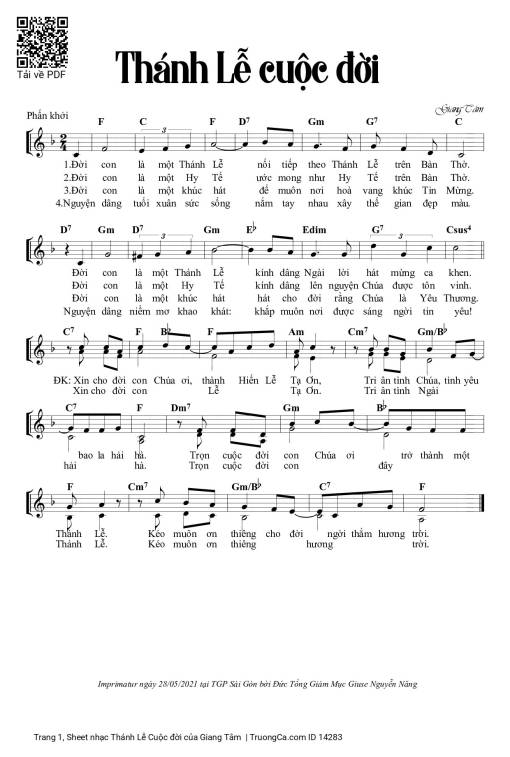 Sheet nhạc PDF bài Thánh Lễ Cuộc đời