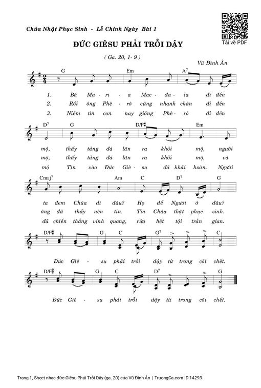 Sheet nhạc PDF bài đức Giêsu Phải Trỗi Dậy (ga. 20)
