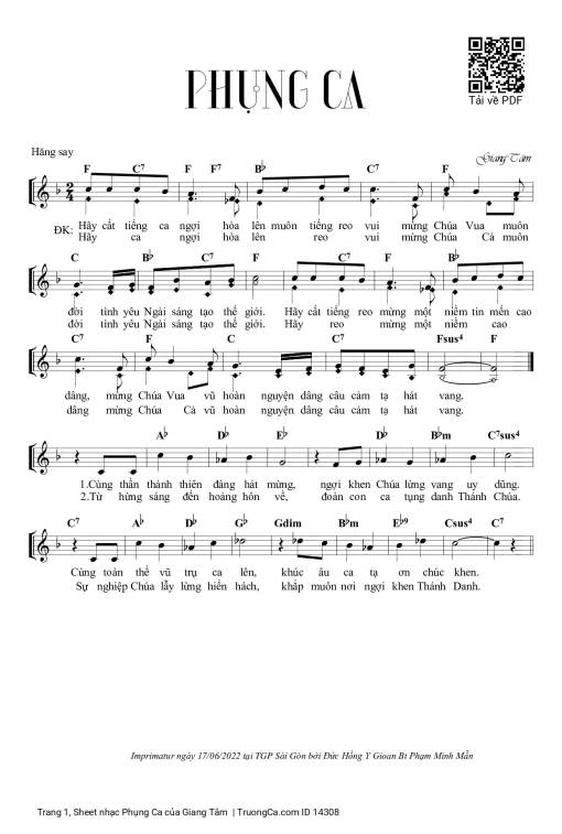 Sheet nhạc PDF bài Phụng Ca - Giang Tâm