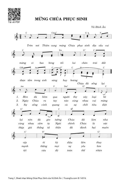 Sheet nhạc PDF bài Mừng Chúa Phục Sinh