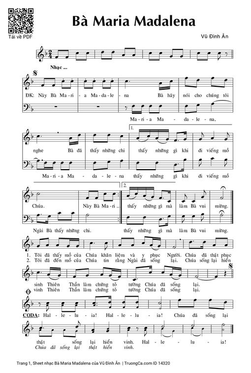 Sheet nhạc PDF bài Bà Maria Madalena