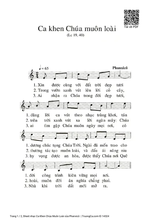 Sheet nhạc PDF bài Ca Khen Chúa Muôn Loài