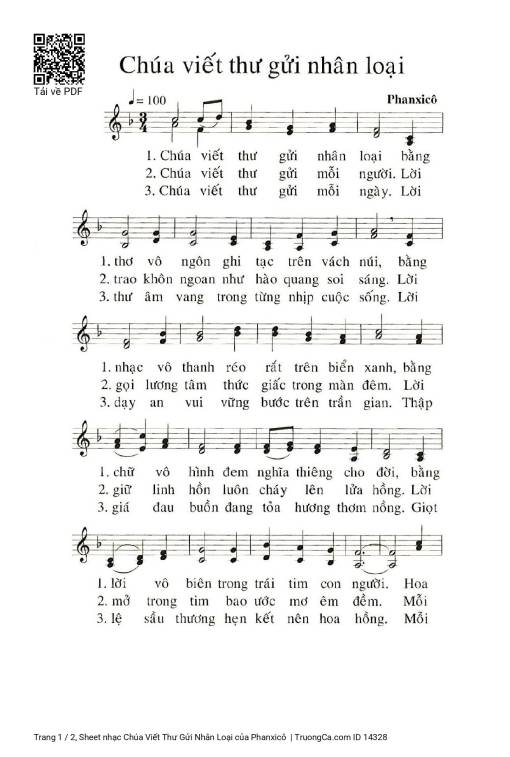Sheet nhạc PDF bài Chúa Viết Thư Gửi Nhân Loại