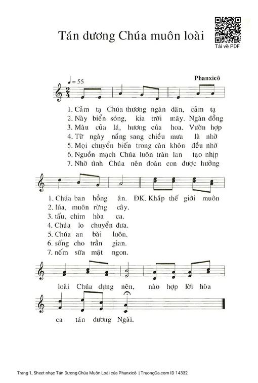 Sheet nhạc PDF bài Tán Dương Chúa Muôn Loài