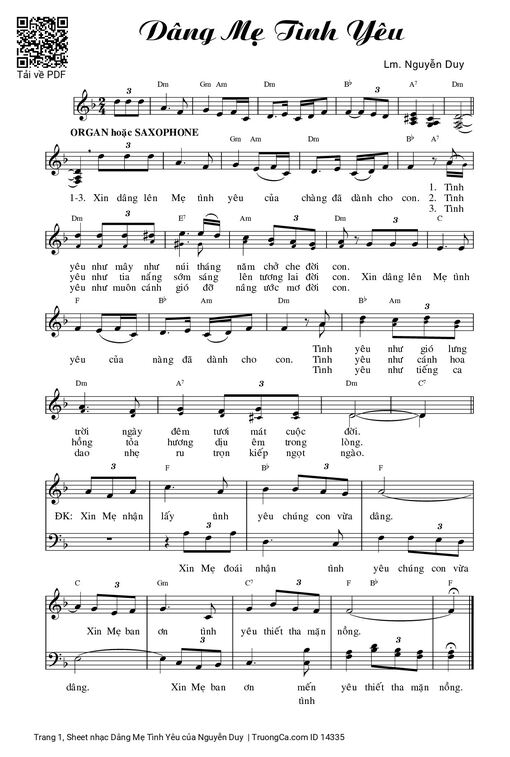Sheet nhạc PDF bài Dâng Mẹ Tình Yêu