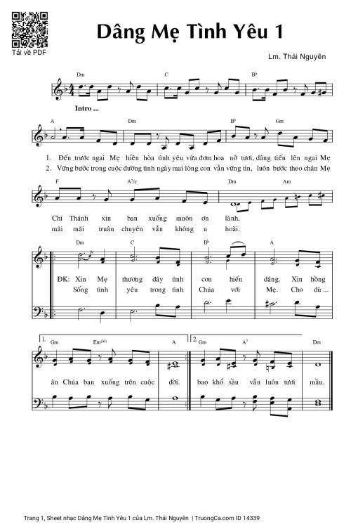 Sheet nhạc PDF bài Dâng Mẹ Tình Yêu 1