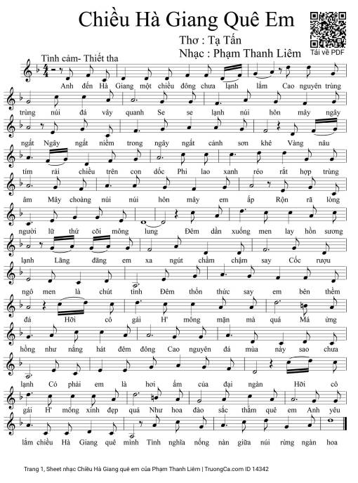 Sheet nhạc PDF bài Chiều Hà Giang quê em