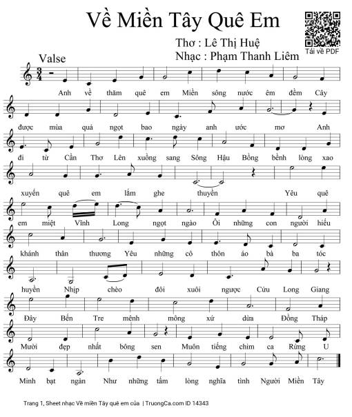 Sheet nhạc PDF bài Về miền Tây quê em