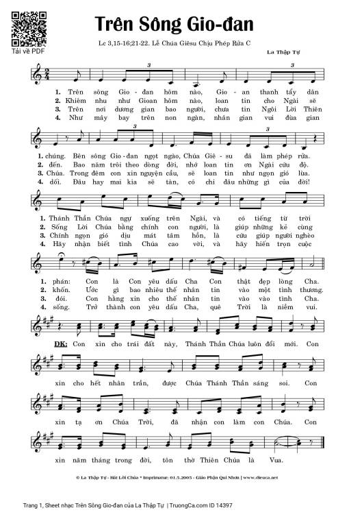 Sheet nhạc PDF bài Trên Sông Gio-đan