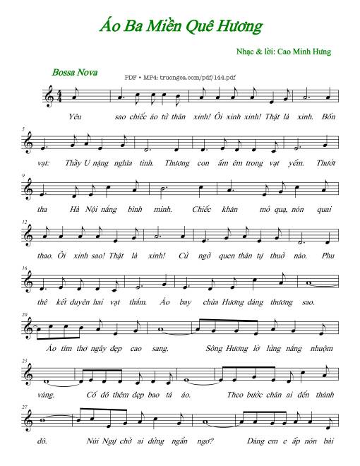 Sheet nhạc PDF bài Áo ba miền quê hương