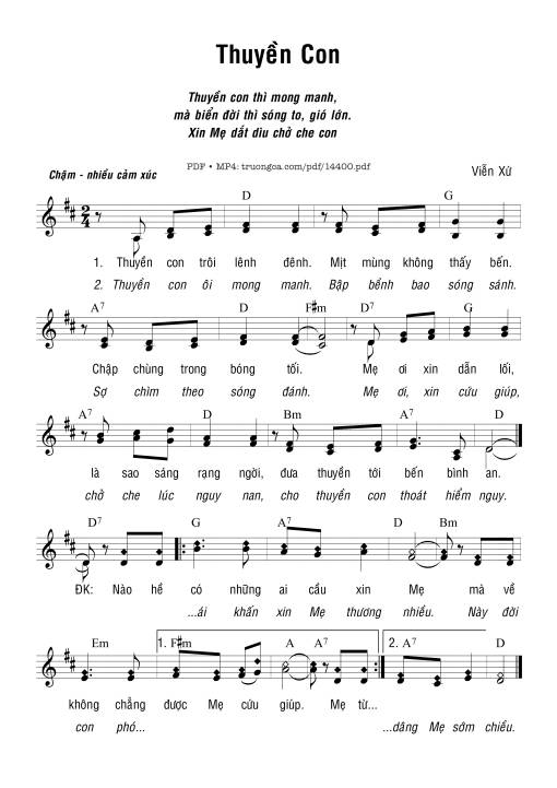 Sheet nhạc PDF bài Thuyền Con - Viễn Xứ