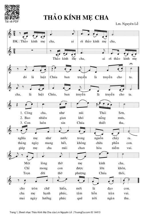 Sheet nhạc PDF bài Thảo Kính Mẹ Cha