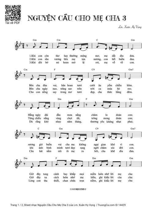 Sheet nhạc PDF bài Nguyện Cầu Cho Mẹ Cha 3