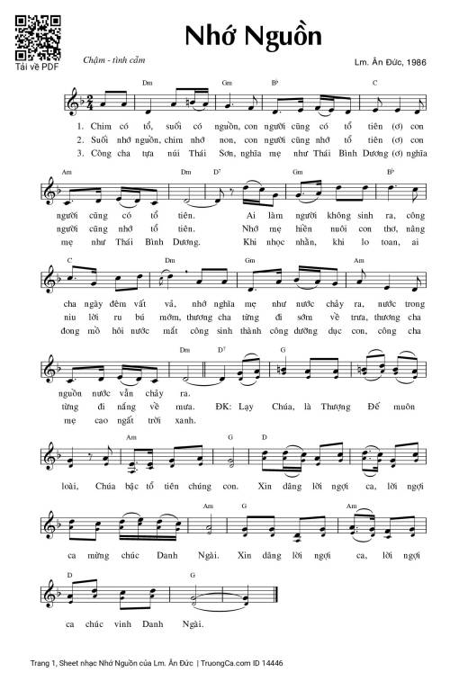 Sheet nhạc PDF bài Nhớ Nguồn - Lm. Ân Đức