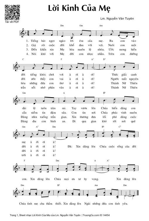 Sheet nhạc PDF bài Lời Kinh Của Mẹ