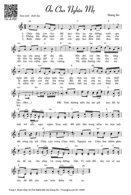 Sheet nhạc PDF bài ơn Cha Nghĩa Mẹ
