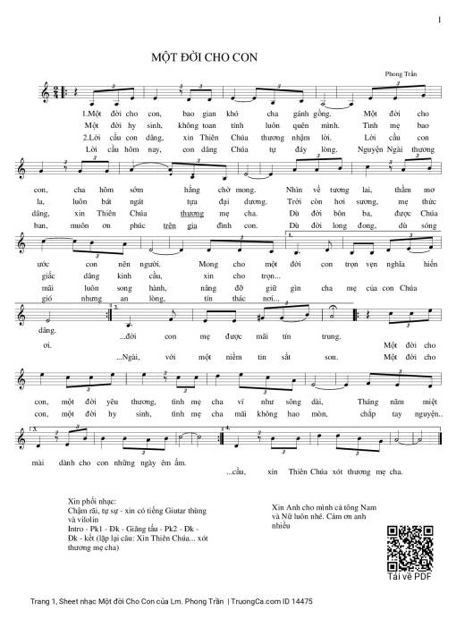 Sheet nhạc PDF bài Một đời Cho Con