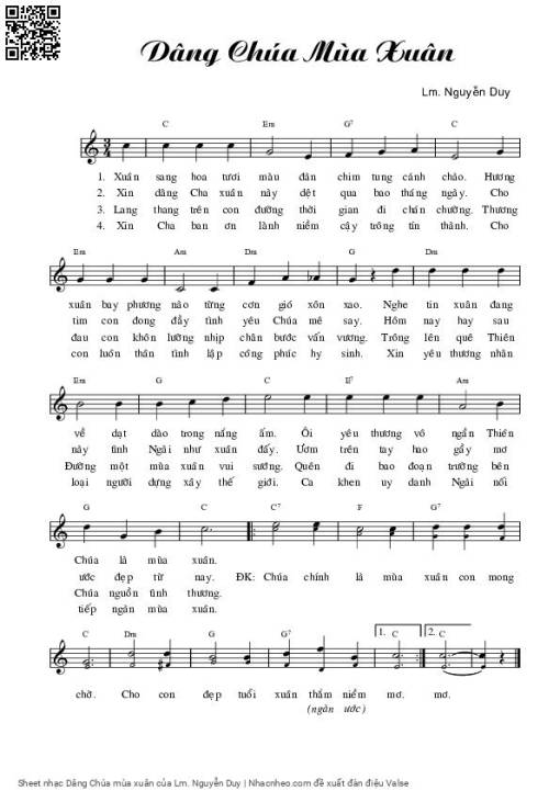 Sheet nhạc PDF bài Dâng Chúa mùa xuân
