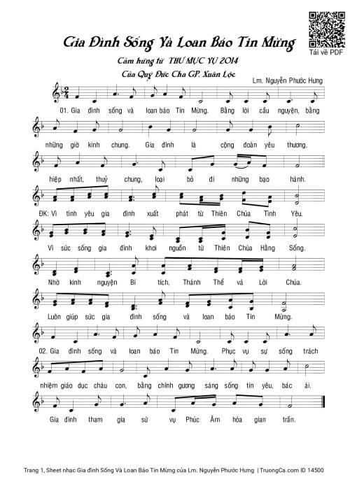 Sheet nhạc PDF bài Gia đình Sống Và Loan Báo Tin Mừng
