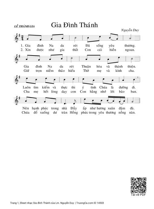 Sheet nhạc PDF bài Gia đình Thánh