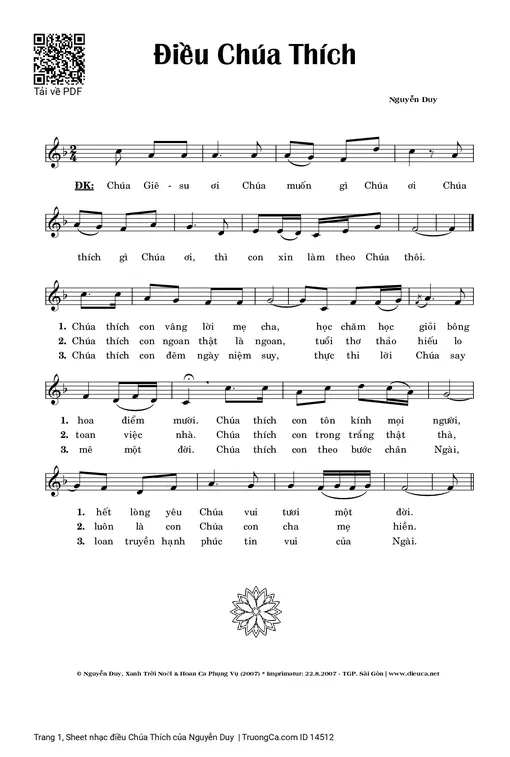 Sheet nhạc PDF bài điều Chúa Thích