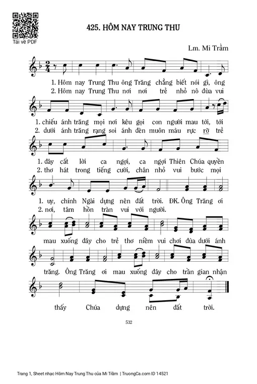 Sheet nhạc PDF bài Hôm Nay Trung Thu