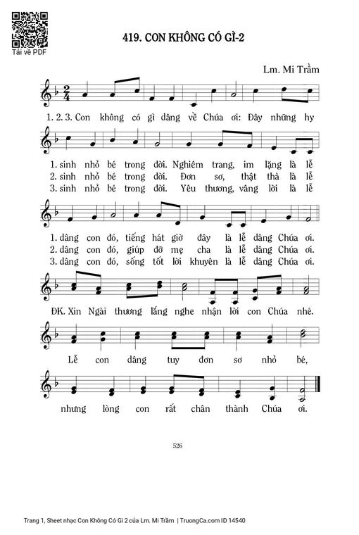 Sheet nhạc PDF bài Con Không Có Gì 2