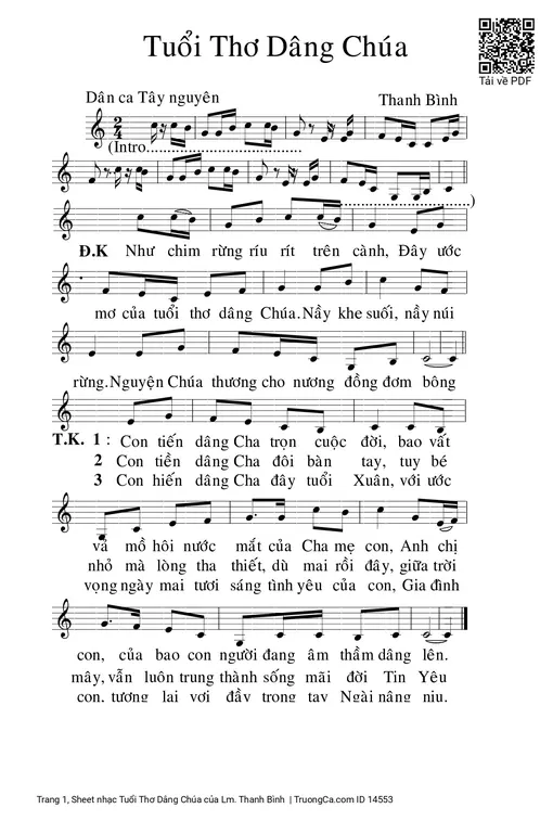 Sheet nhạc PDF bài Tuổi Thơ Dâng Chúa
