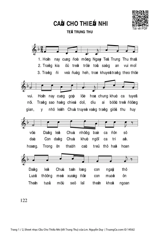 Sheet nhạc PDF bài Cầu Cho Thiếu Nhi (tết Trung Thu)