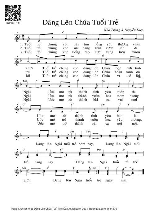 Sheet nhạc PDF bài Dâng Lên Chúa Tuổi Trẻ