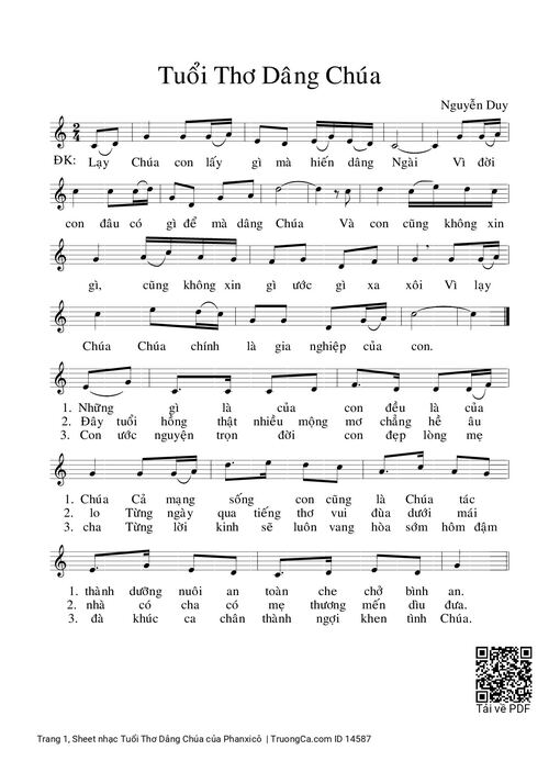 Sheet nhạc PDF bài Tuổi Thơ Dâng Chúa