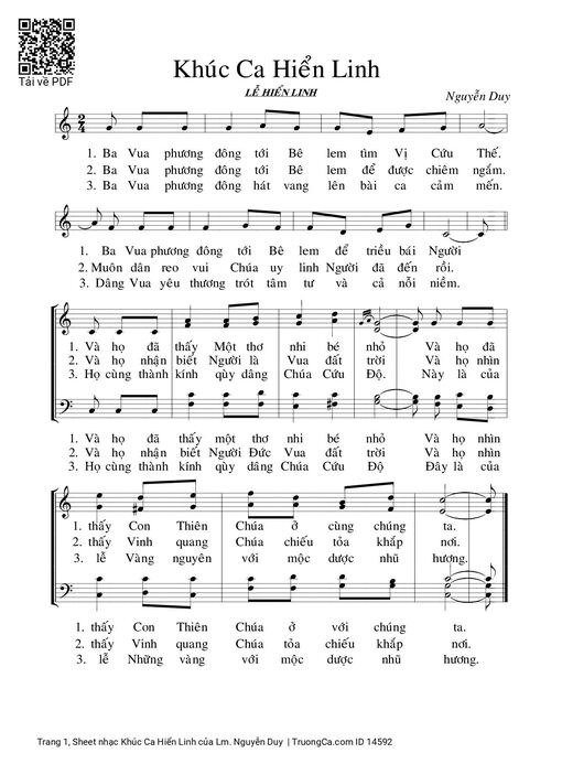 Sheet nhạc PDF bài Khúc Ca Hiển Linh