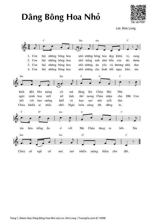 Sheet nhạc PDF bài Dâng Bông Hoa Nhỏ